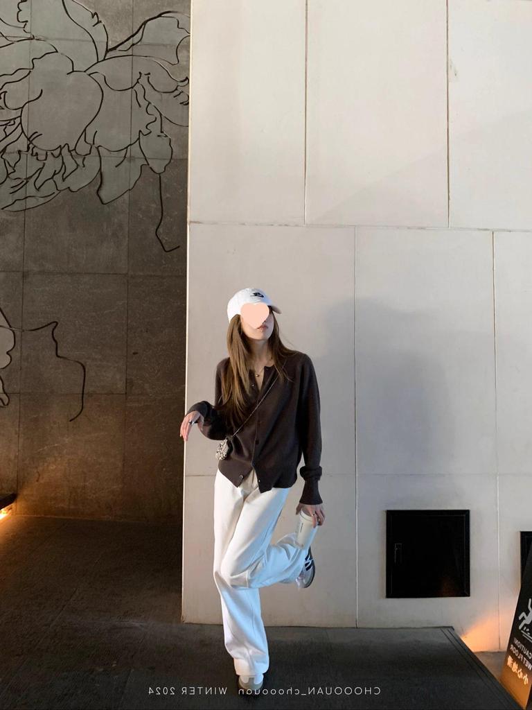 Dámský červený pletený kardigan s dlouhým rukávem Ancola - korejský styl, volný střih pro raný podzim