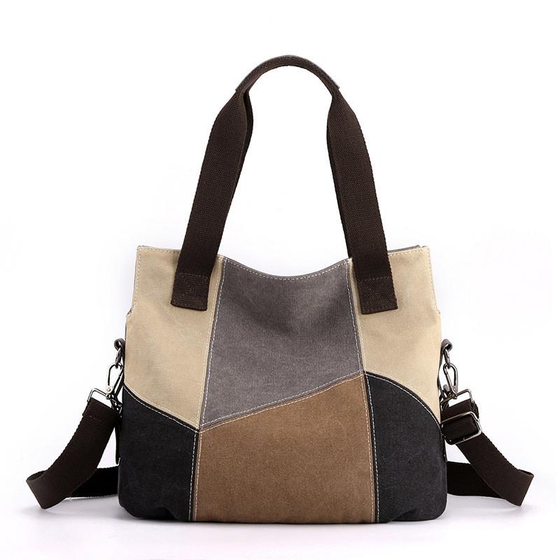 Canvas-Tragetasche für Damen mit Colorblock-Design und mehreren Taschen für den täglichen Gebrauch