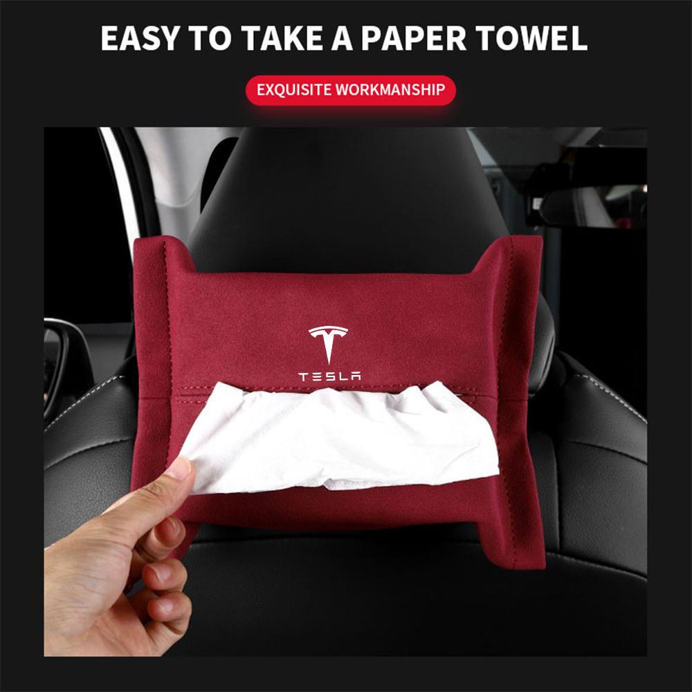 TKVLN1 Car Tissue Boxes Multifunctional Car Sun Visor Back Seat Hanging Tissue Bag Organizer For Tesla Model 3 Model S X Model Y SpaceX