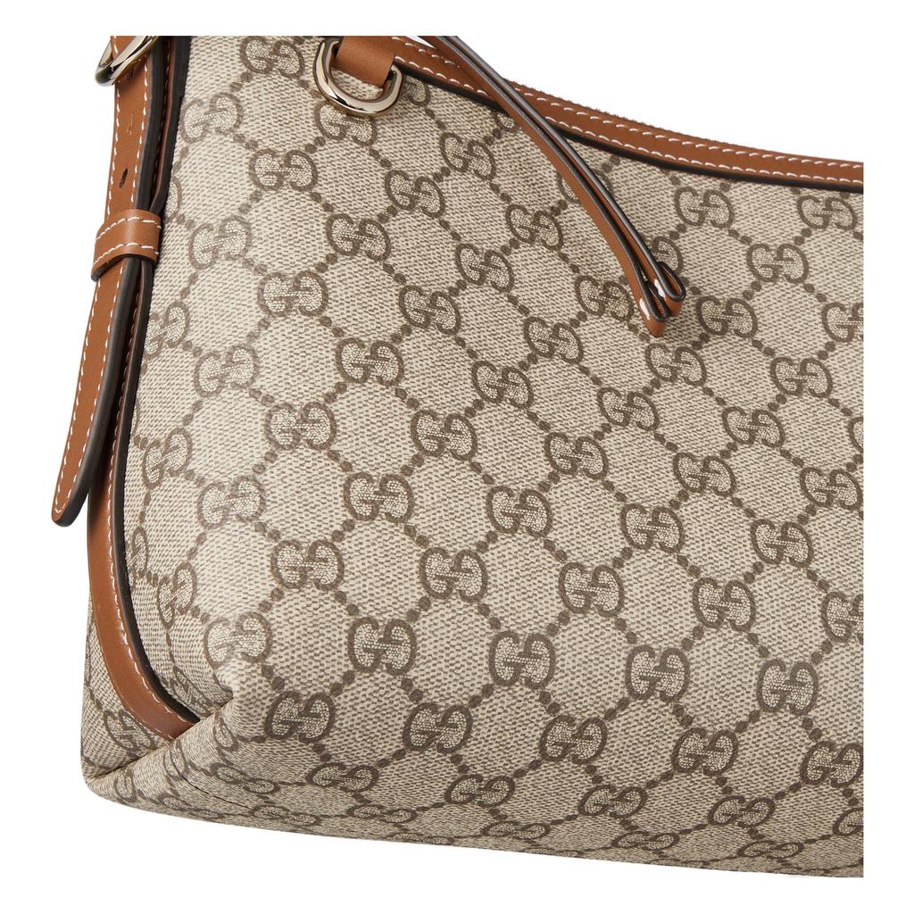 Gucci GG Emblem Light Gold Tone Coated Fabric Medium Shoulder Bag Women Shoulder Bag Beige 847449-FAD6L-9758