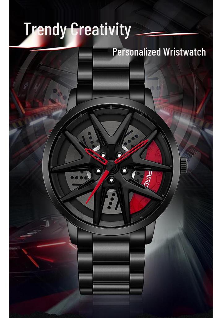 Classic Men's Quartz Watch - Car Wheel Style, Steel Band, Trendy & Casual