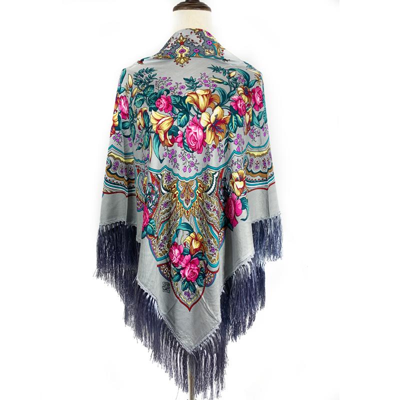 140*140cm Russian Square Scarf Women Luxury Floral Printed Bandana Shawl Ethnic Fringed Blanket Handkerchief Babushka Head Wraps