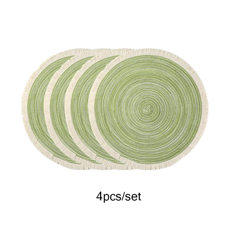 4pcs/set Hot Selling Fringe Eco-friendly Household Non-Slip Morden Style Table Woven Placemats Polyester Round Mat coaster set