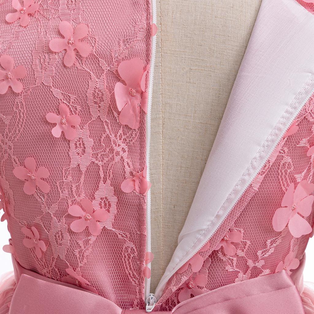 Langarm Blumen Brautjungfernkleid Kinder Weihnachts Kostüm Spitze Schleife Prinzessin Kinderkleider Für Mädchen Party Hochzeitskleid