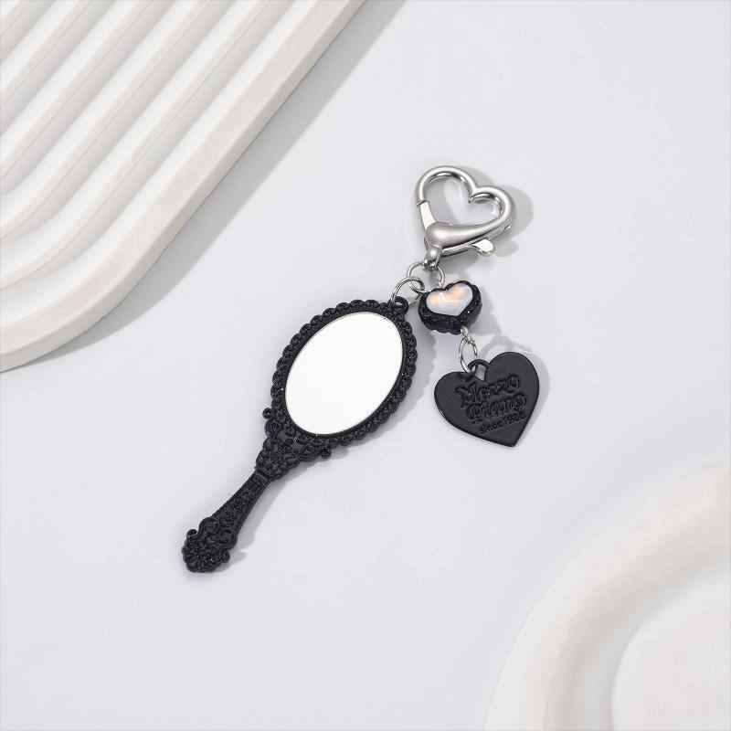 Retro Handle Mirror Element With Heart Keychain Exquisite Patterned Small Mirror Car Pendant Creative Bag Charms Hanging