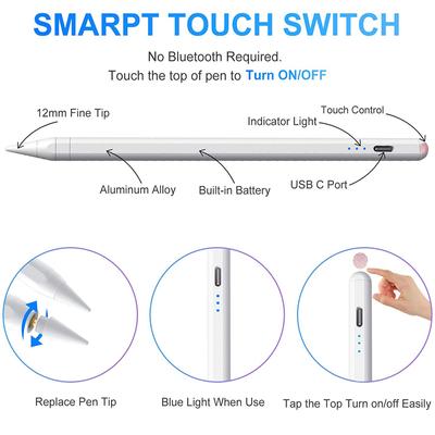 Eingabestift für Apple iPad, Wiederaufladbarer digitaler Stift für iPad Pro/Mini/Air/iPhone, Kapazitiver Touchscreen-Telefon-Tablet