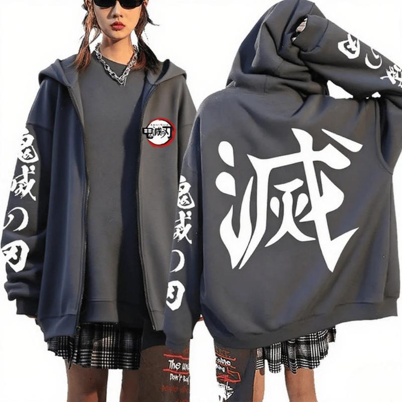 Felpa con Zip Giacca Anime Demon Slayer Uomo Donna Unisex Streetwear Pullover Casual Felpa Primavera Autunno Moda Abbigliamento Y2k