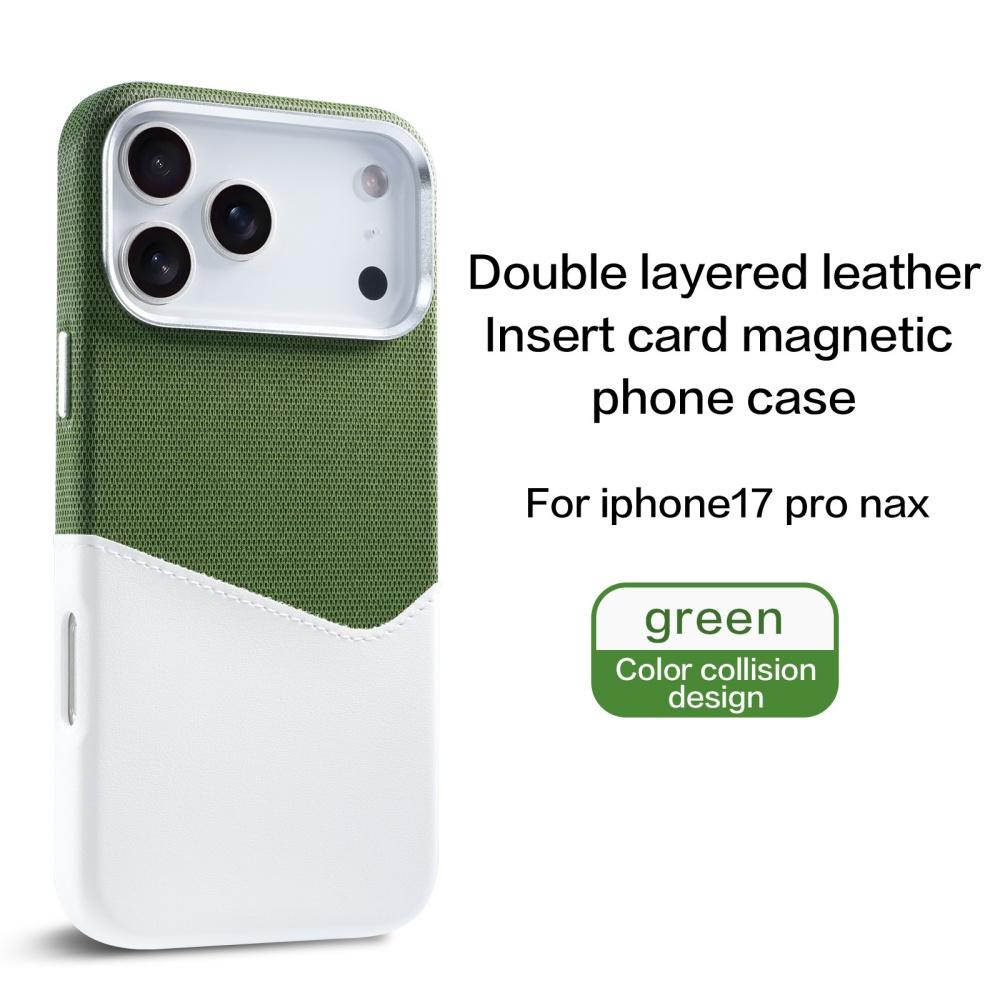 For iPhone 17 Pro Max Air Leather and Fabric Splicing Texture Card Insertion Magnetic Phone Case for iPhone 16 15 14 Plus 13 12