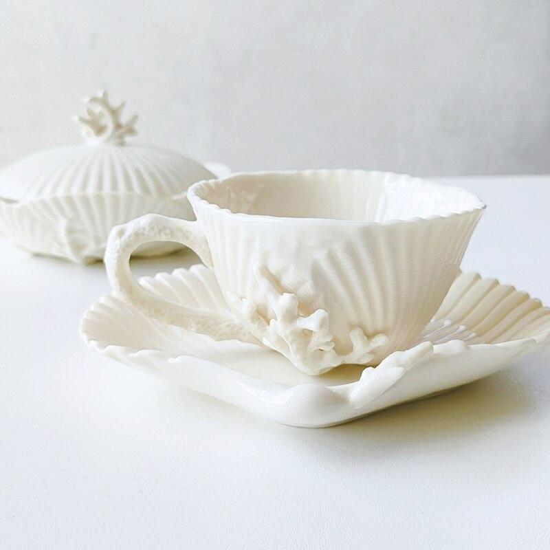 Tasses à café et cafetières en céramique de haute qualité avec motif de coquillages corail tasses en céramique thé de l'après-midi créatif céramique Tazas De tasses à café