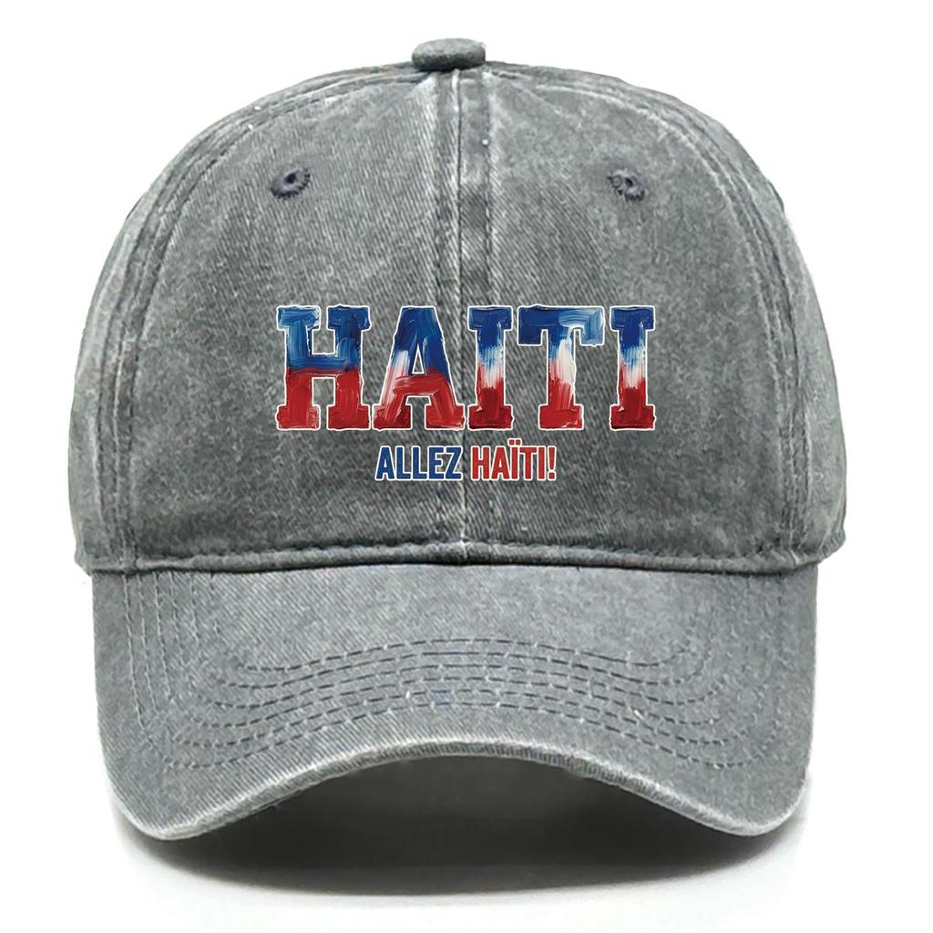 "HAITI" "ALLEZ HAITI" Flag Printed Sun Hat , Adjustable Baseball Cap Inelastic Sporting All-season Solid Color Sun Hat