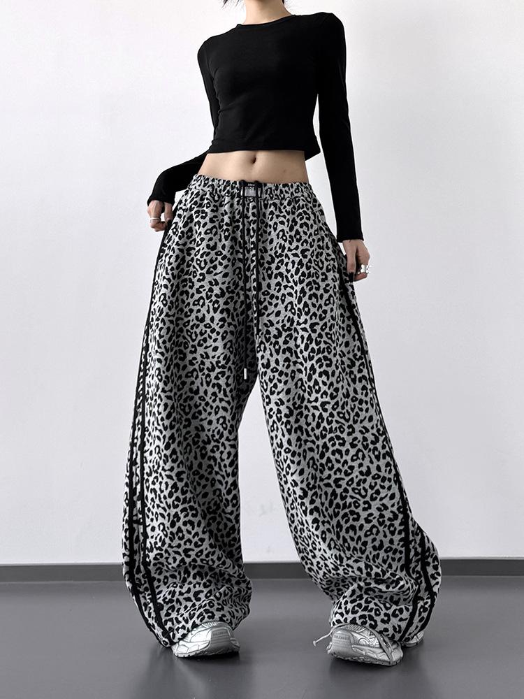 Damen Hose mit Leopardenmuster, Weiter Schnitt - Hoher Bund, Klassisches Design, Perfekt für Street Dance, Frühling & Herbst 2025