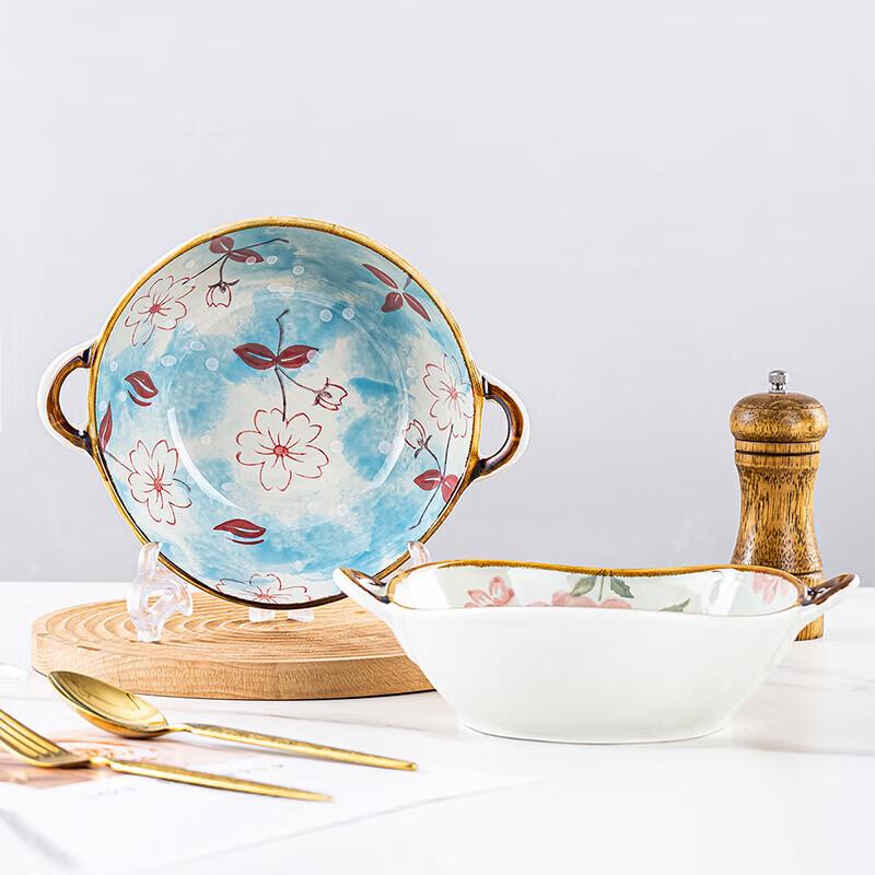 Jingdezhen Ceramic Double-Handled Soup & Noodle Bowl