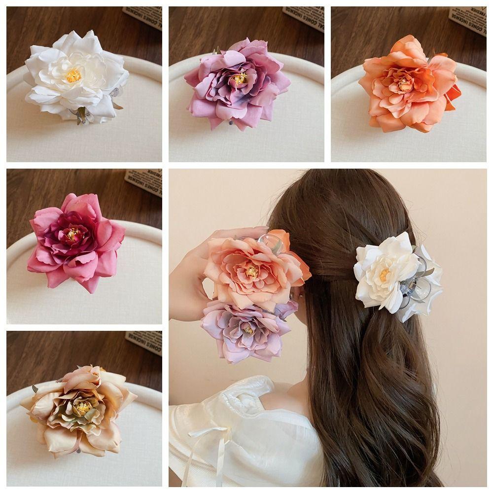 Cloth Rose Shark Clip Korean Style Seaside Vacation Headwear Simulated Flower Hair Claw  Women