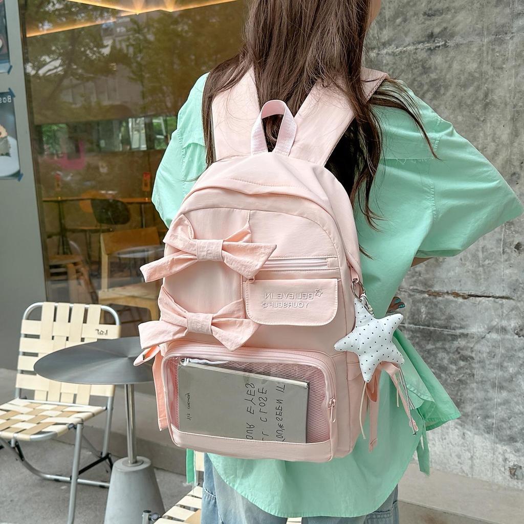 Schoolbag Gentle Sweet Wind Bow Backpack Korean ins Wind Student Party DIY Transparent Window Class Travel Backpack