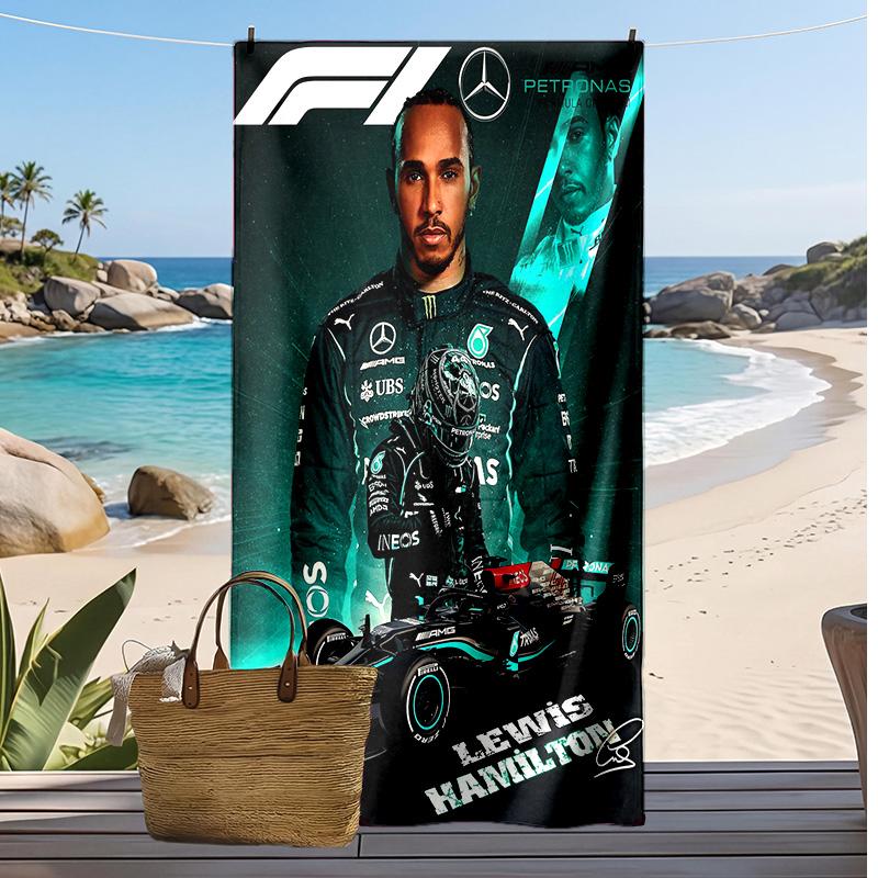 Asciugamano da Spiaggia Stampa Lewis Hamilton Morbido Portatile Asciugatura Rapida?Asciugamano Asciutto Per Piscina Vacanza Estiva Sport all'Aperto