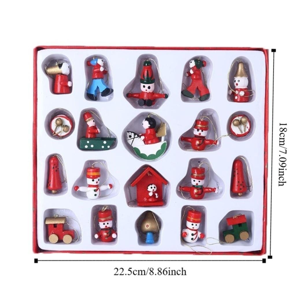 Multi Wooden Christmas Tree Decoration Small Pendant Cartoon Image Wooden Ornaments DIY Boxed Set Xmas Wreath Decoration