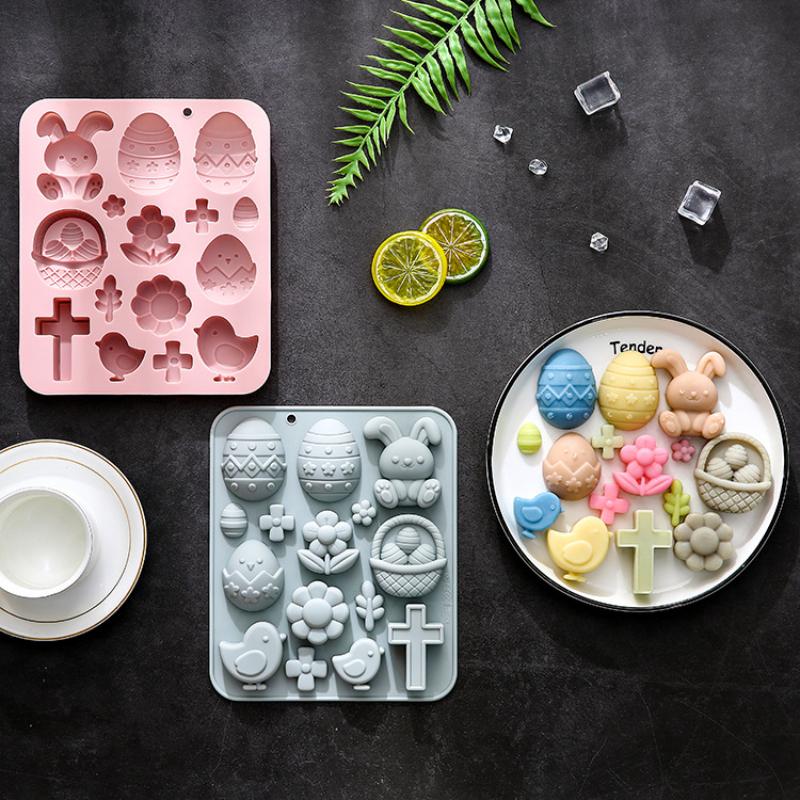 1PC Bunny Eggs Easter Theme Silicone Mold Fondant Candy Chocolate Mould 3d Rabbit Epoxy Resin Mold