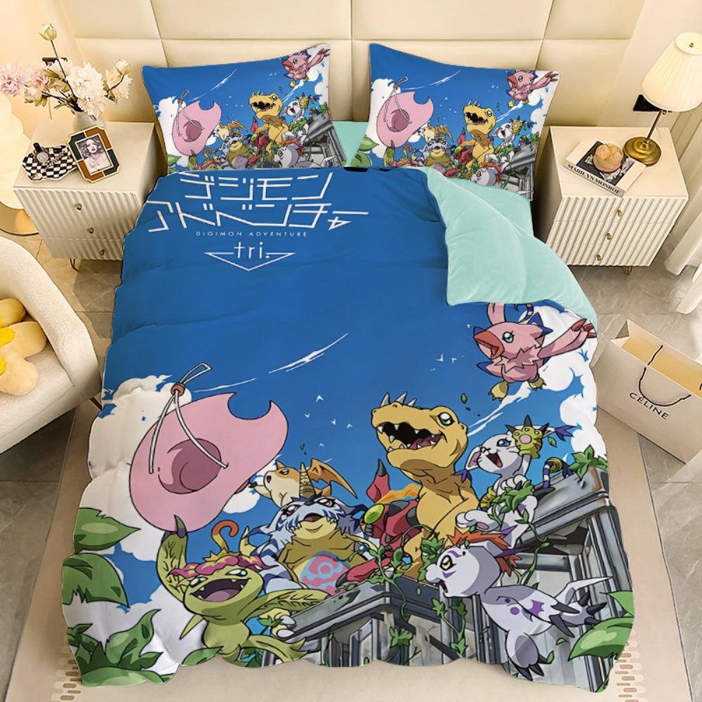 

Одеяло Аниме Цифровые Монстры Комплект Постельного Белья Digimon И S Без Наполнителя Односпальная Двуспальная Кровать Взрослый Мальчик Девочка Подарок Comforter (quilt)-EU Single(135*200cm)3pcs