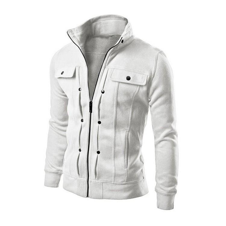 Men S Stand Collar Zip Up Hooded Sweatshirt Jacket Short Fit M