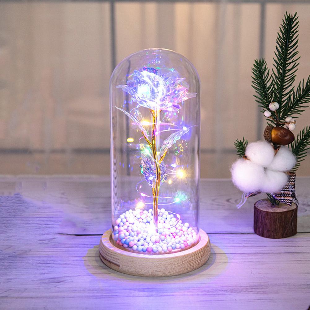 Glass  Dome  Cover  Roses  Ornaments Colorful Bendable Led Light Bar Valentine Day Creative Gift Weddings Family Dinners Decoration