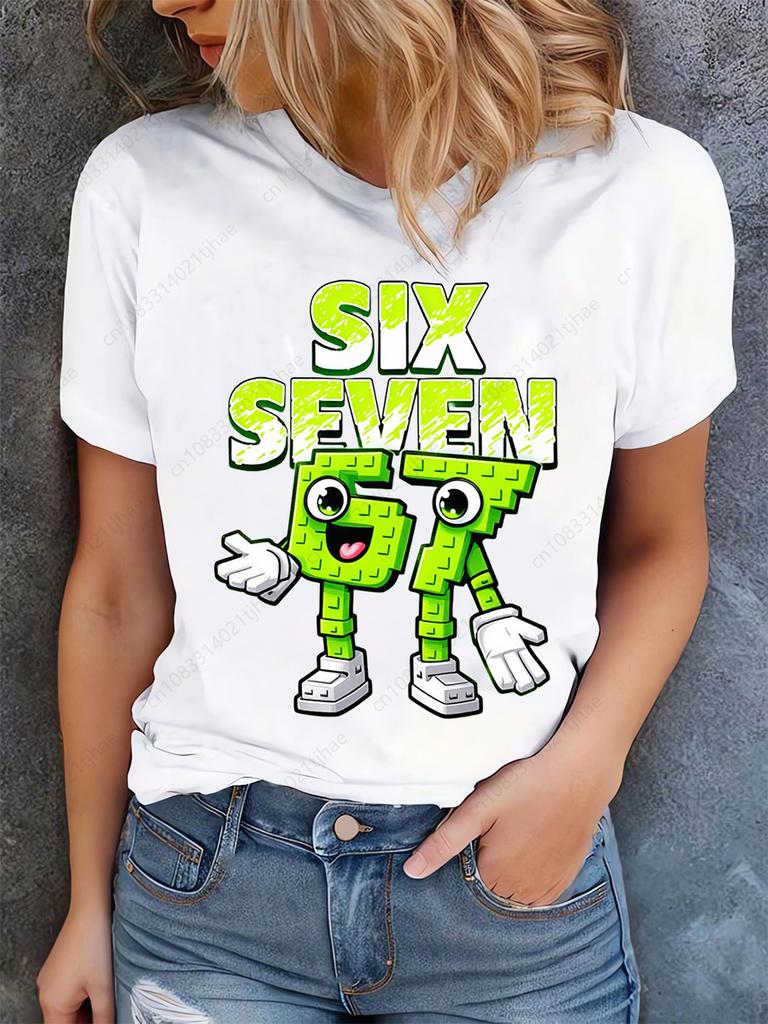 Funny Brainrot Women T Shirts for Laddy Six Seven Brain Rot TShirt Party Tshirt for Girls for Woman Tops Aesthetic Clothes