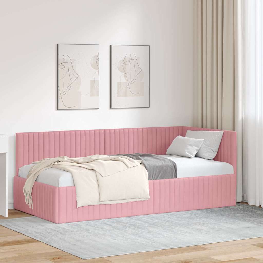 Corner Bed Frame with Headboard Pink 90 Cm X 190 Cm Velvet
