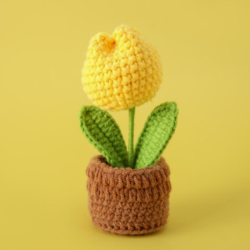 

Міні Тюльпани В язані Квіти в Горщику Милі В язані Квіти Настільний Автомобільний Декор Ручної Роботи Штучні Тюльпани В язані Квіти жовтий