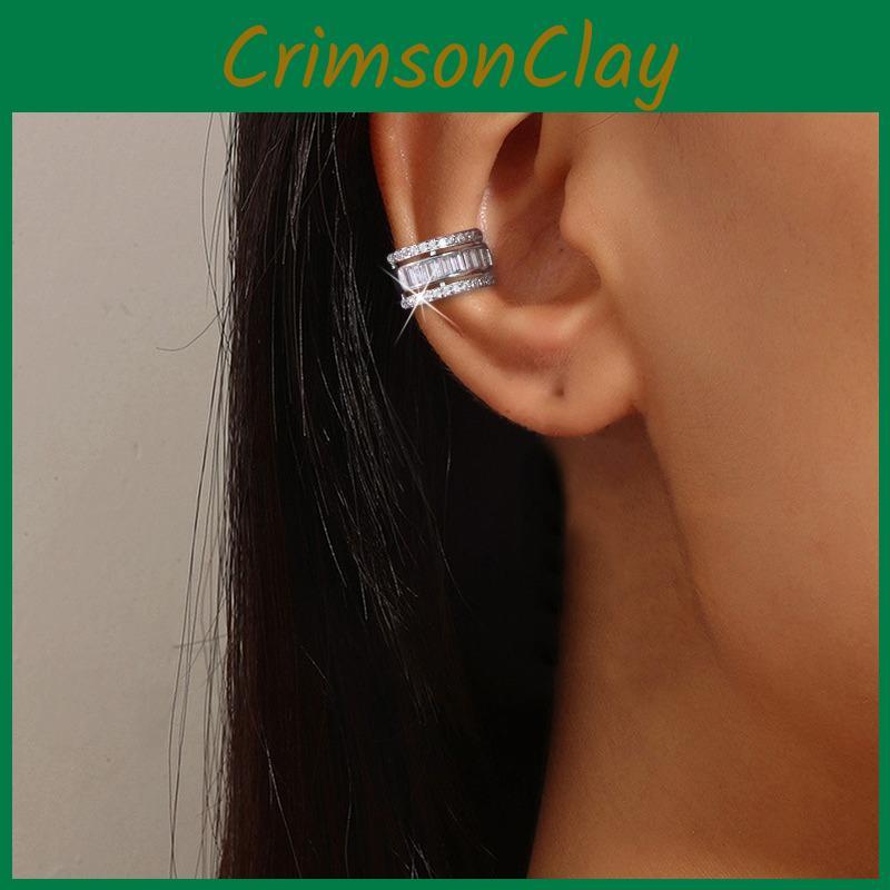 Ear Three Layer Clips Without Ear Holes Square Diamond C Shaped Gift Earrings