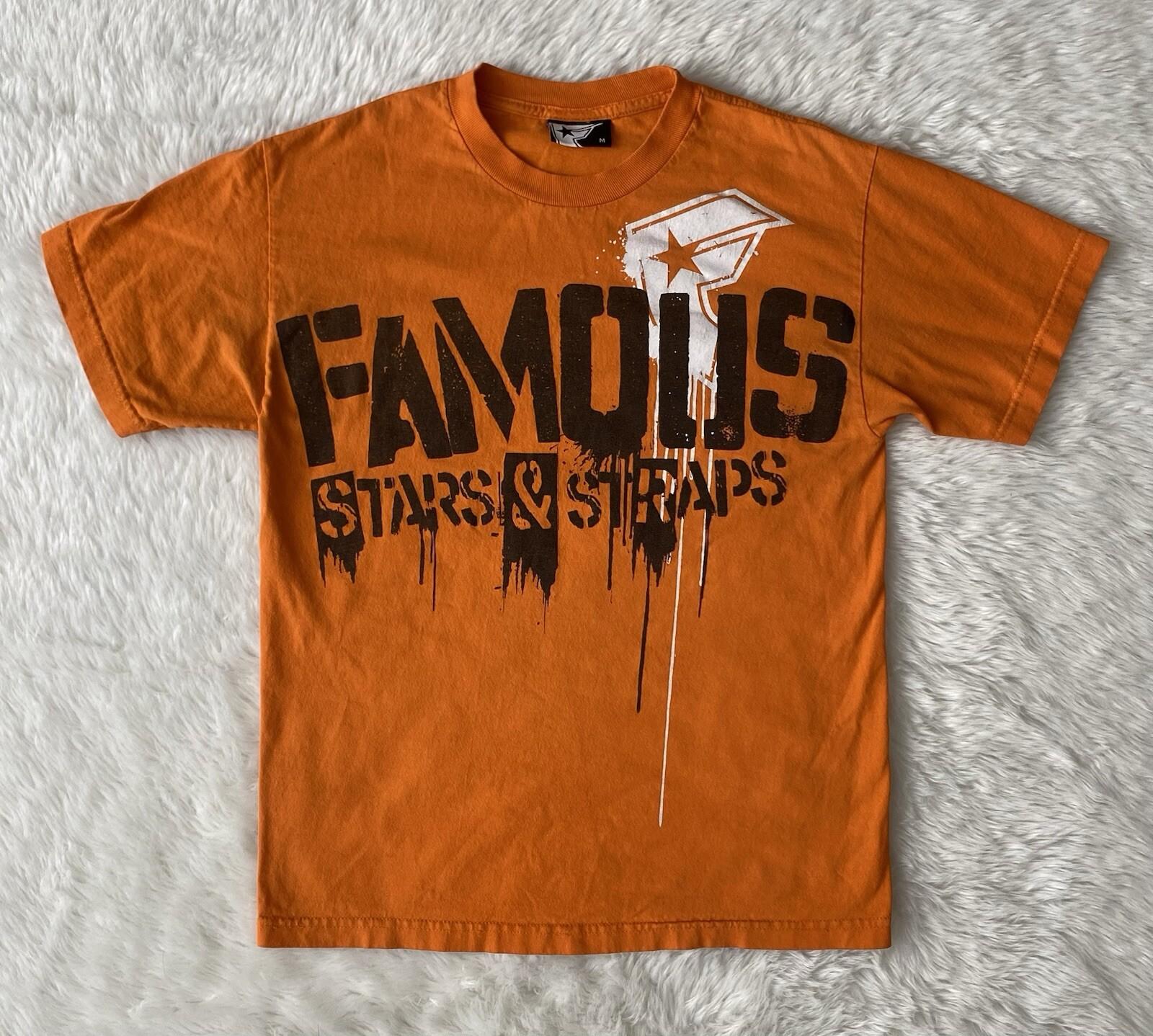 Y2K famous stars and straps graphic shirt orange men’s sz M grunge XXXXL