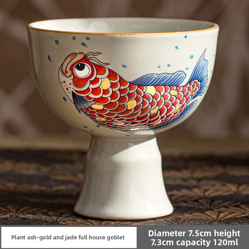 Goldene und Jade volle Halle Arowana kleine Teetasse Keramik Zuhause Meistertasse Einzelbecher Teeverkostungsbecher Kung Fu Teeset Geschenkbox