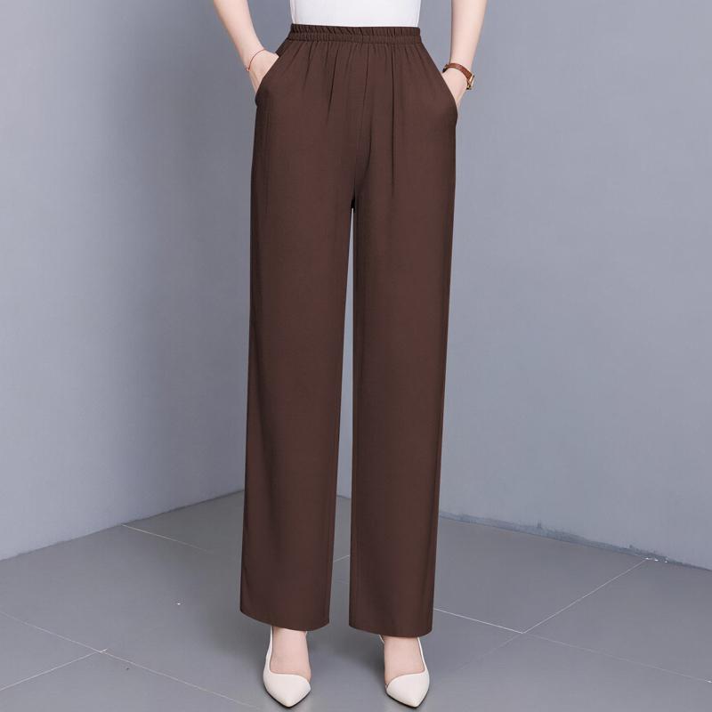 Women's Plus Size Solid Color Straight Leg Pants, Elastic Waist Summer Casual Trousers (XL-5XL)