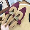 Cowhide version~ Leather inner height increase, small Mary Jane fluffy shoes, women's commuting thick heel velvet single shoes