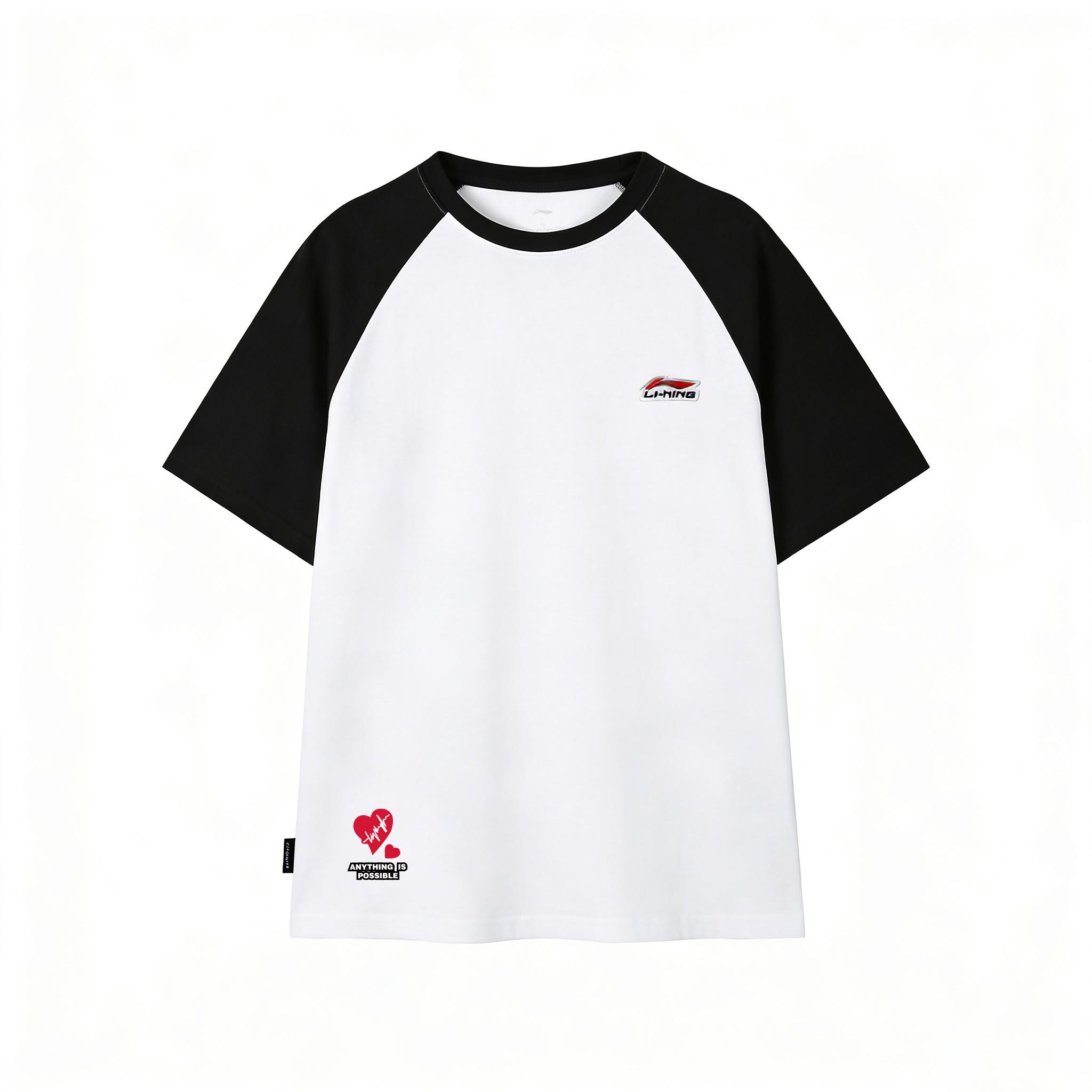 

Li-Ning Heart Color Block Embroidered Casual Cotton T-Shirt Short Sleeve Unisex tops YHSU169-1A1 XXS