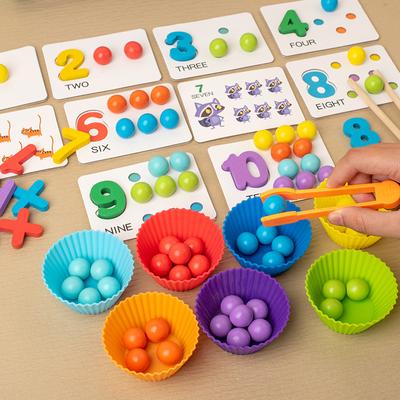 Drewniana Montessori Koraliki z Klipsami Zabawka Trening Motoryki Małej Sortowanie Kolorów Dopasowywanie Wczesna Nauka Zabawki Edukacyjne Dla Dzieci