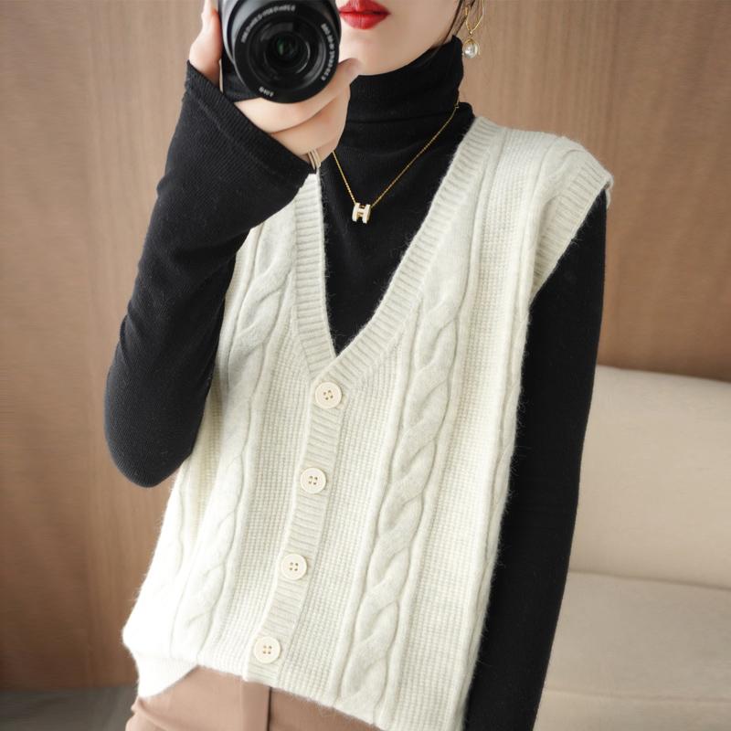 

Женский осенний вязаный жилет сплошной повседневный свитер-кардиган без рукавов