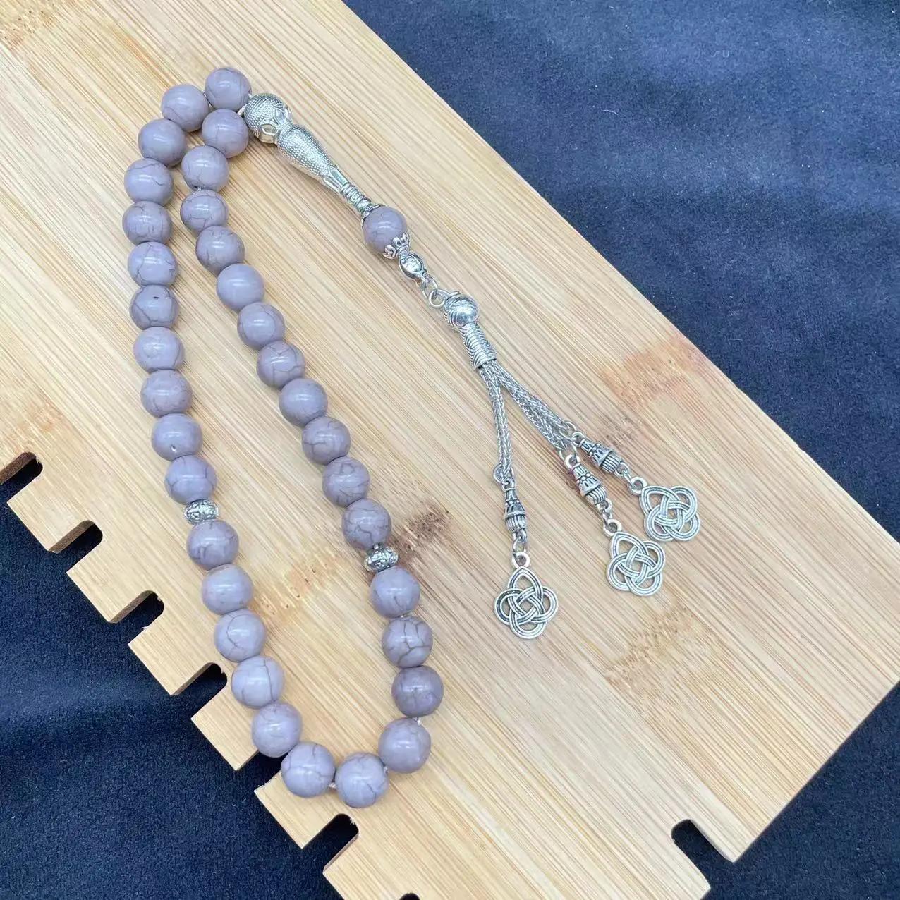 Muslimische Rosenperlen Eid des Ramadan Geschenk Türkiye Herrenarmband Arabische Islamische Gebetsperlen 10mm 33 Perlen Naturstein Handgefertigter Schmuck gray
