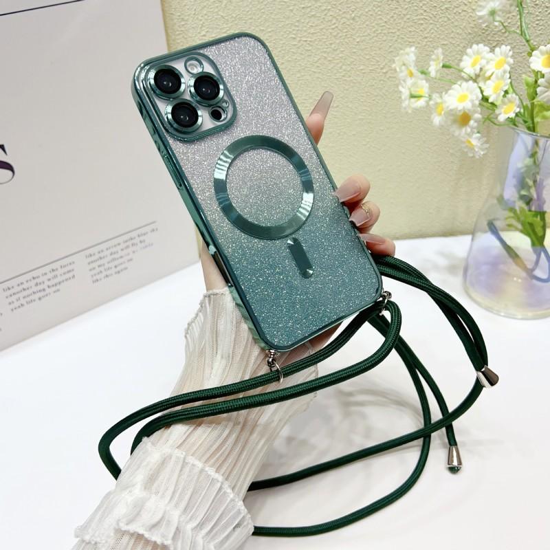 Strap Magnetic Case For Samsung S25 Ultra Galaxy S24 FE S21 S26 S22 S23 Plus A56 WirelessGlitter Plating Crossbody Lanyard Cover