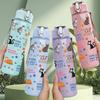 1PC Doodle Hand Drawn Mixed Pattern 750ml Color Plastic Sports Water Bottle Leakproof Flip Straw Lid Suitable for Sports Office Home Use