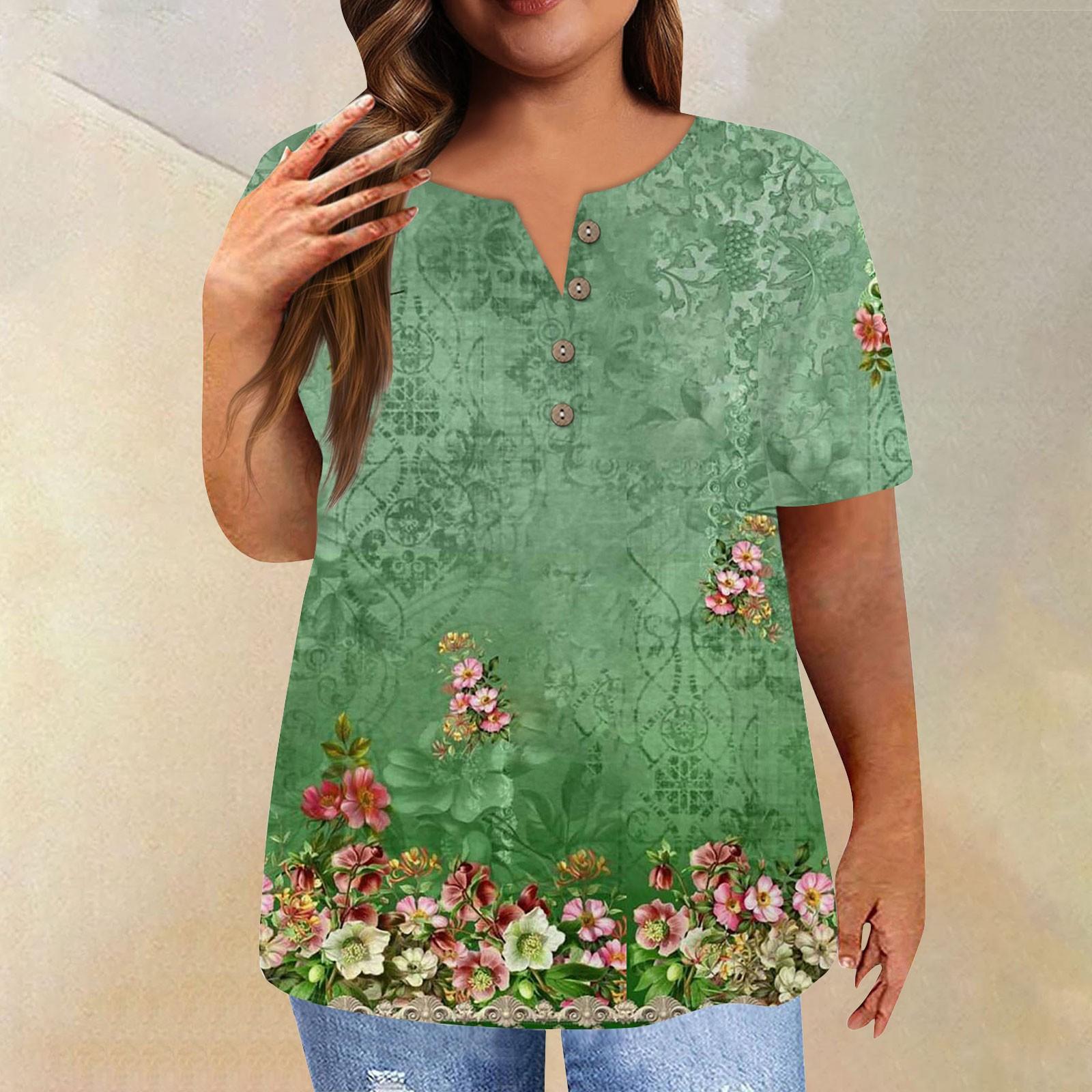 

Женская рубашка с коротким рукавом и пуговицами, футболка больших размеров, повседневные топы с цветочным принтом XL зелёный
