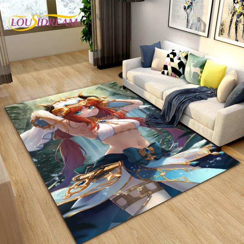 Cartoon Game Gamer Genshin Impact  Area Rug,Carpet Rug for Living Room Bedroom Sofa Doormat Decoration, Kids Non-slip Floor Mat