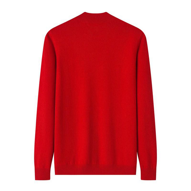Ordos City Red Pure Wool Sweater for Women - Loose Slimming Autumn/Winter Half-High Collar