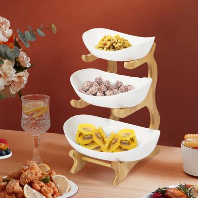 3-Layer Storage Rack Fruits Vegetables Snacks Storage Plate Bamboo Holder for Vacations, Exhibitions, Gatherings, Birthdays
