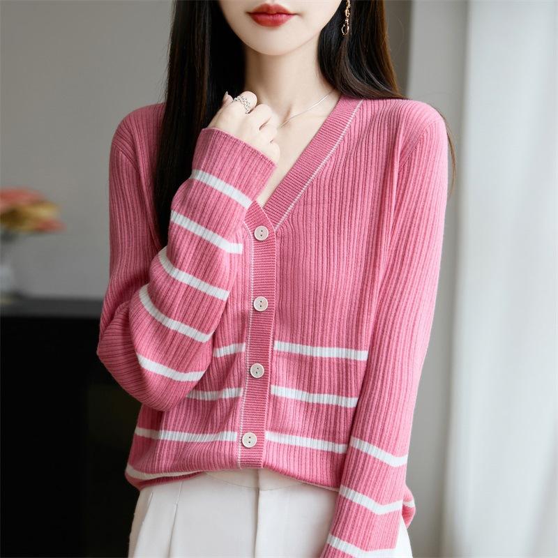 

Кардиган трикотажный с V-образным вырезом, женский, новый летний, двухцветный, свободного кроя, универсальный топ XL роза розовый