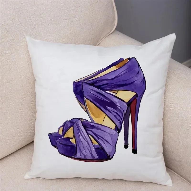 Women'S High Heel Shoes Throw Pillow Cover With Short Plush Print For Living Room Sofa Decoration Cushion Cover Pillow Covers