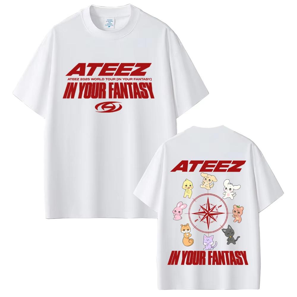 Korean Band Ateez In Your Fantasy 2025 World Tour T Shirt Funny Cartoon Tshirt Unisex Unisex Kpop Fashion Trend Short Sleeve TShirt