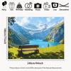 2D Flat Printing Swiss Alps Lake Tapestry, Mountain View with Bench Wall Decor