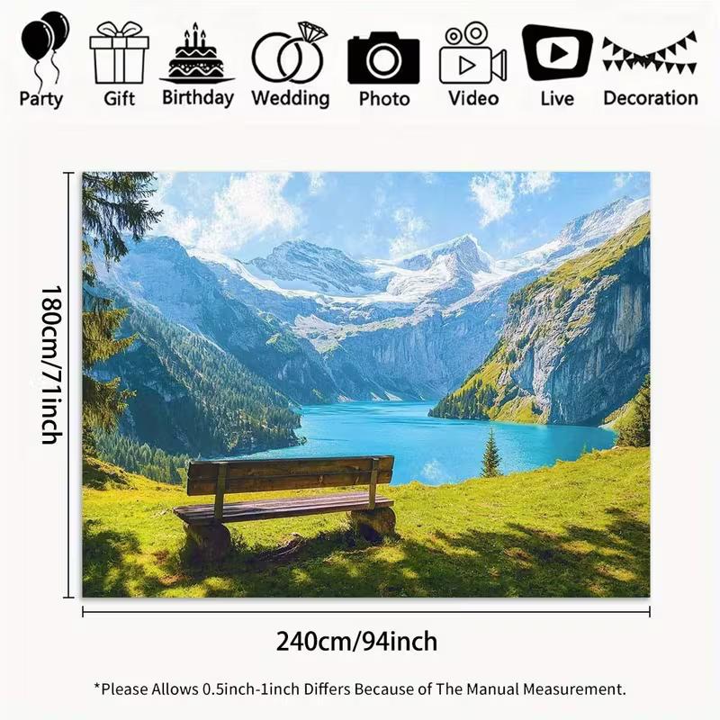 2D Flat Printing Swiss Alps Lake Tapestry, Mountain View with Bench Wall Decor