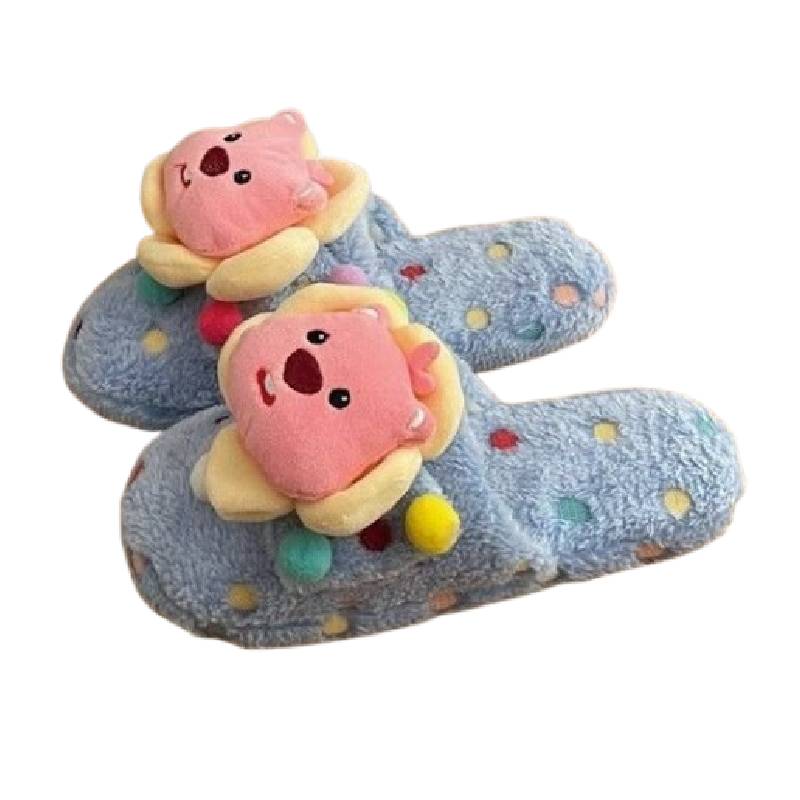 Loopy Pororo Cotton Slippers Winter Warm Indoor Living Room Plush Cartoon Shoes