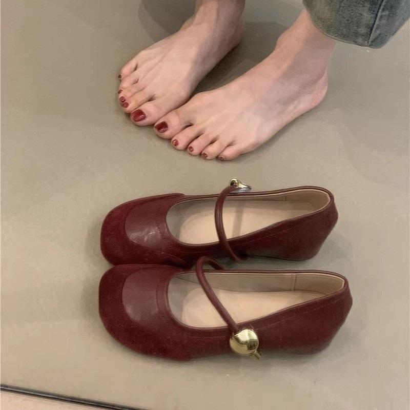 Gentle shoes one-word with splicing round head inner height increase Mary Jane ballet shoes single shoes