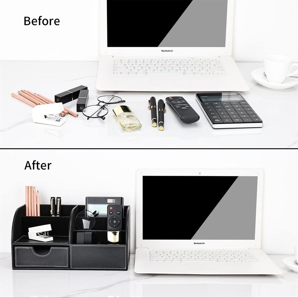 PU Leather Desk Organizer Pencil Holder Office Supplies Caddy Stationery Holder for Home School and Office Supplies